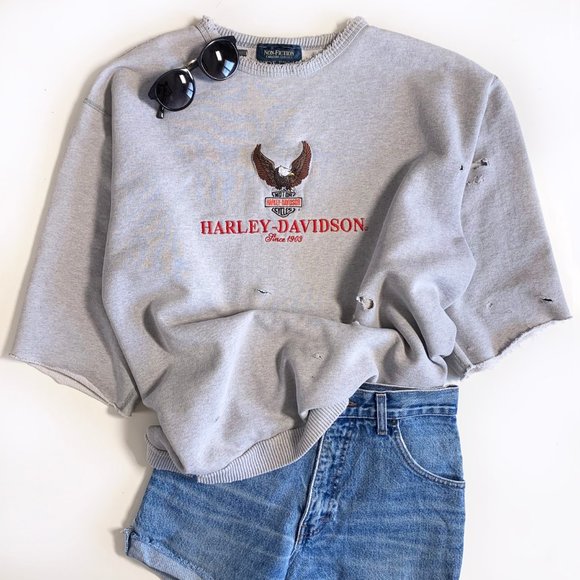 Vintage Tops - Vintage Harley-Davidson distressed crew neck